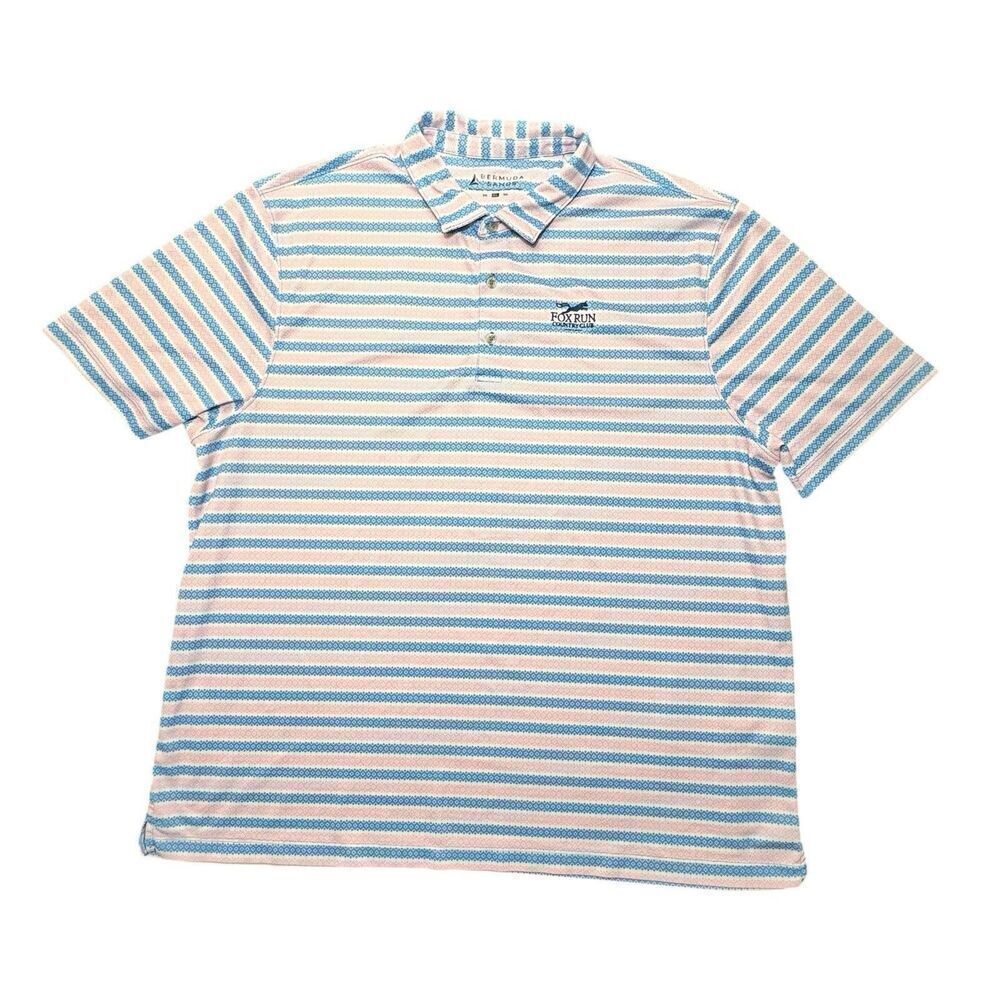 Bermuda Sands Sz 2XL Polo Shirt Fox Run Country Club Pink Blue White Striped XXL